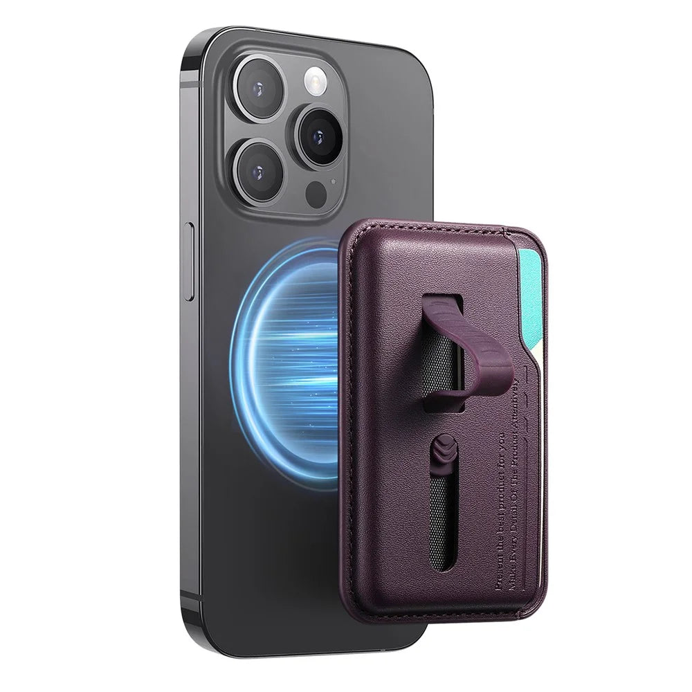 MC-W29 Strong Magnetic Phone Back Card Holder Silicone Card Pouch with Hidden Strap - Purple - 1