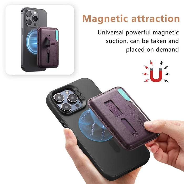 MC-W29 Strong Magnetic Phone Back Card Holder Silicone Card Pouch with Hidden Strap - Purple - 5