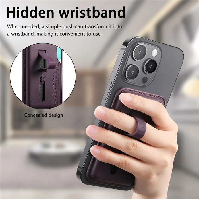 MC-W29 Strong Magnetic Phone Back Card Holder Silicone Card Pouch with Hidden Strap - Purple - 7