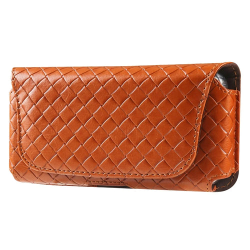Universal PU Leather Waist Bag For Under 6.5 inches Phone Woven Pattern Horizontal Phone Pouch with Card Holder - Light Brown - 1