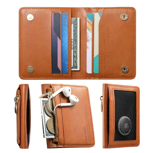 KB-79 Zipper Wallet Card Holder PU Leather Ultra-thin Card Bag - Brown - 1