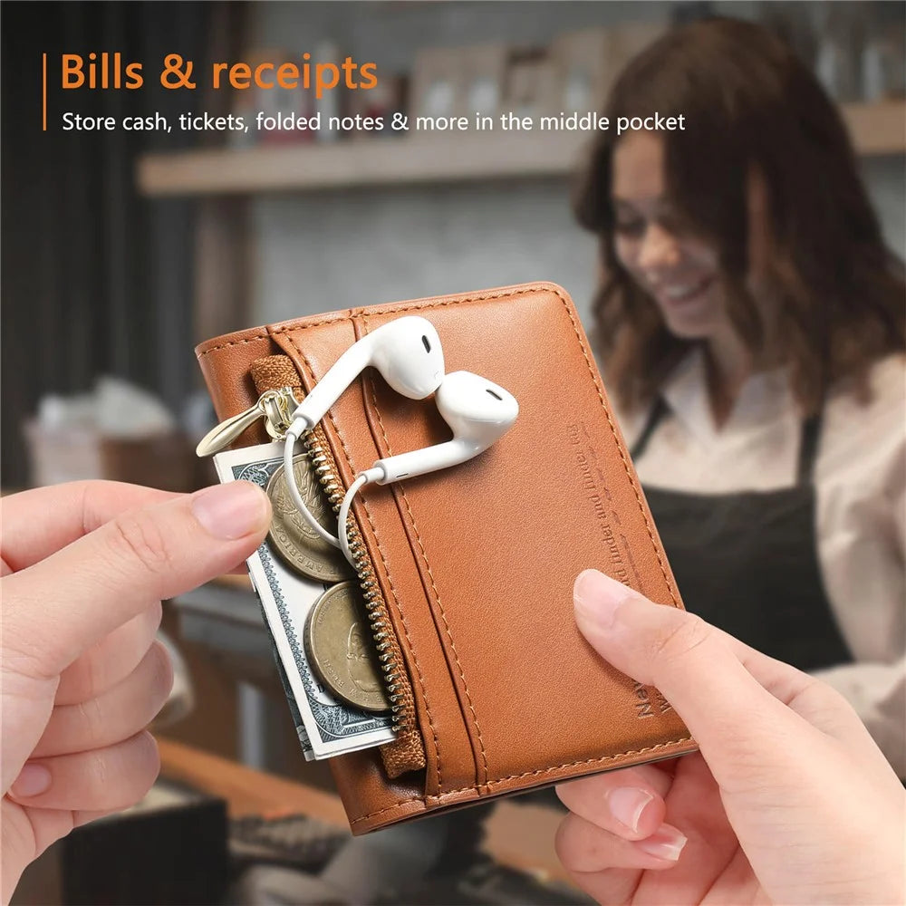KB-79 Zipper Wallet Card Holder PU Leather Ultra-thin Card Bag - Brown - 7