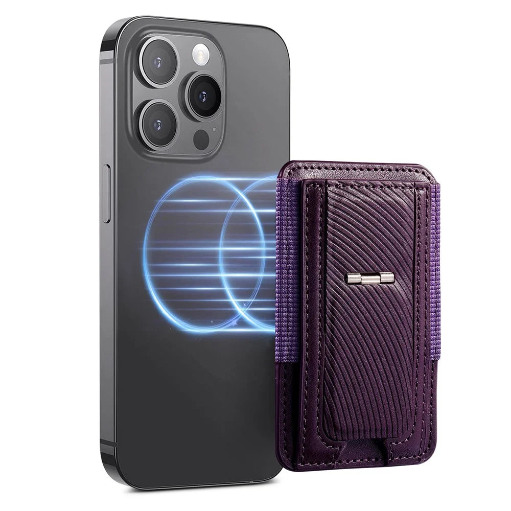 MC-W38 Magnetic Stand Card Holder Kickstand PU Leather Retro Card Case - Purple - 1