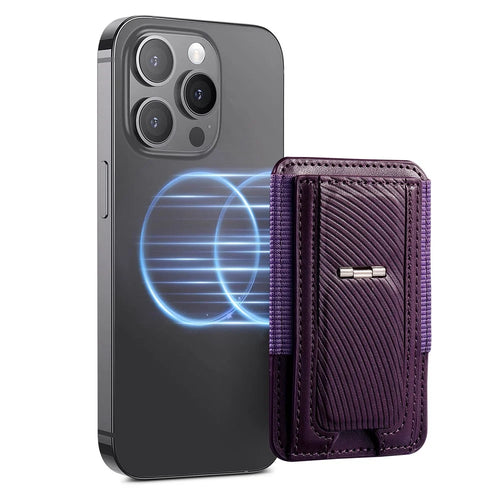 MC-W38 Magnetic Stand Card Holder Kickstand PU Leather Retro Card Case - Purple - 1