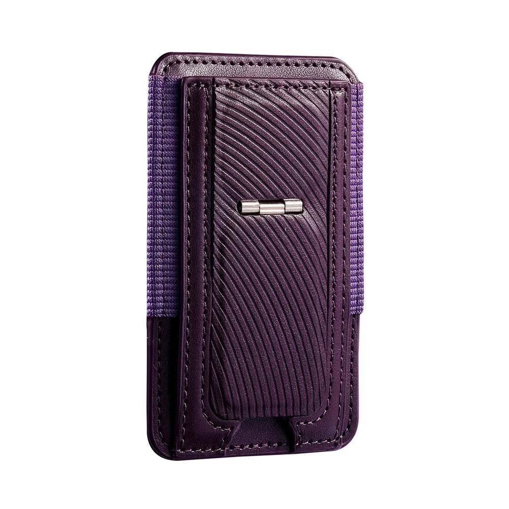 MC-W38 Magnetic Stand Card Holder Kickstand PU Leather Retro Card Case - Purple - 2