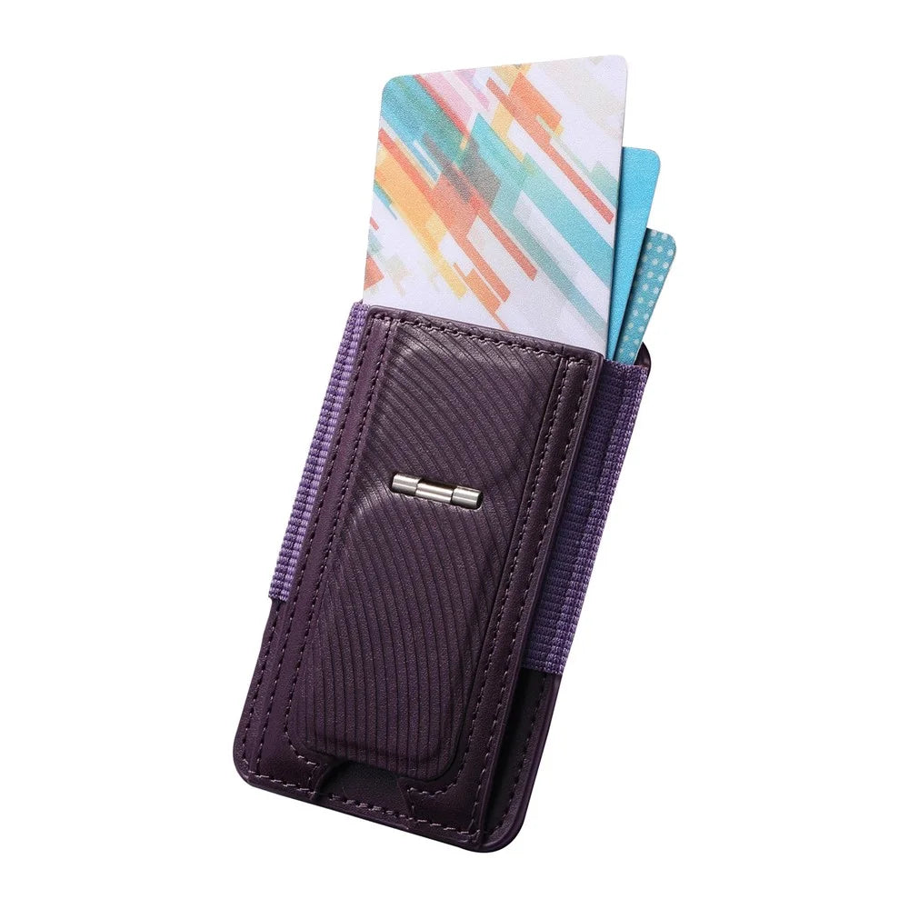 MC-W38 Magnetic Stand Card Holder Kickstand PU Leather Retro Card Case - Purple - 3