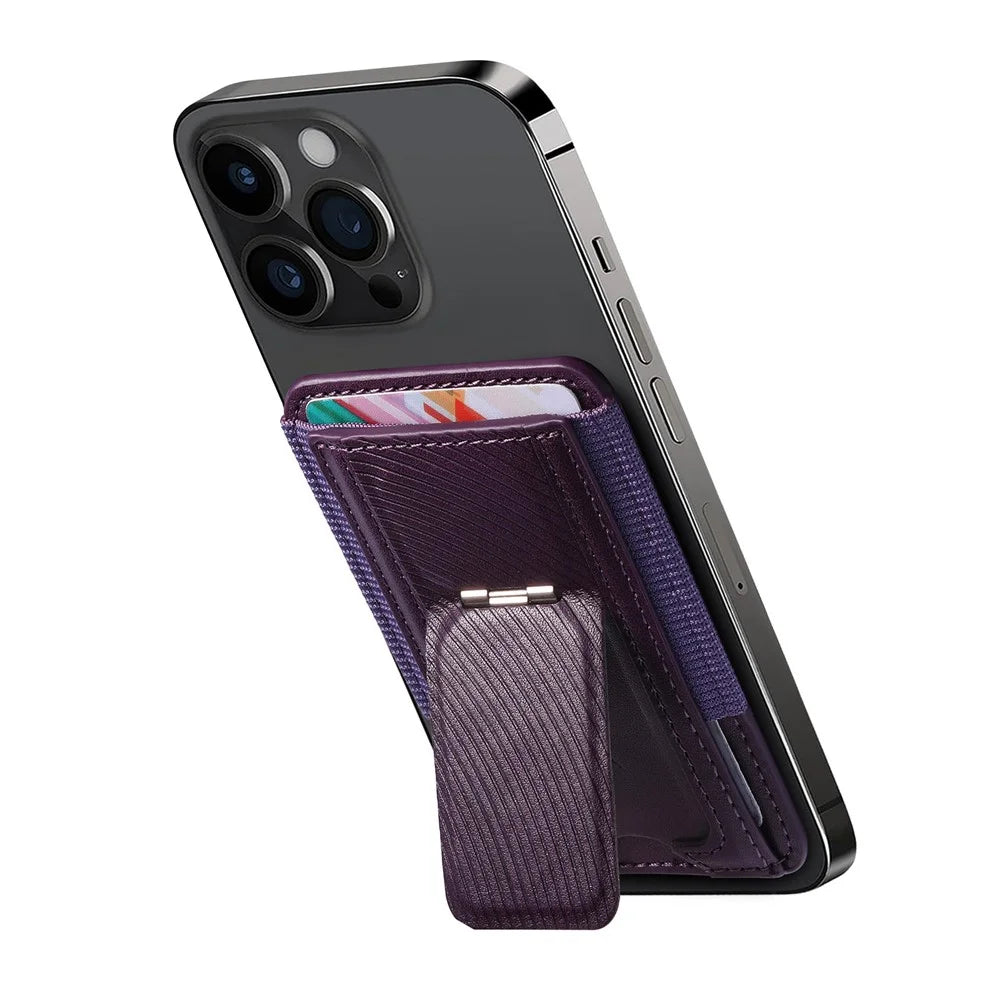 MC-W38 Magnetic Stand Card Holder Kickstand PU Leather Retro Card Case - Purple - 4