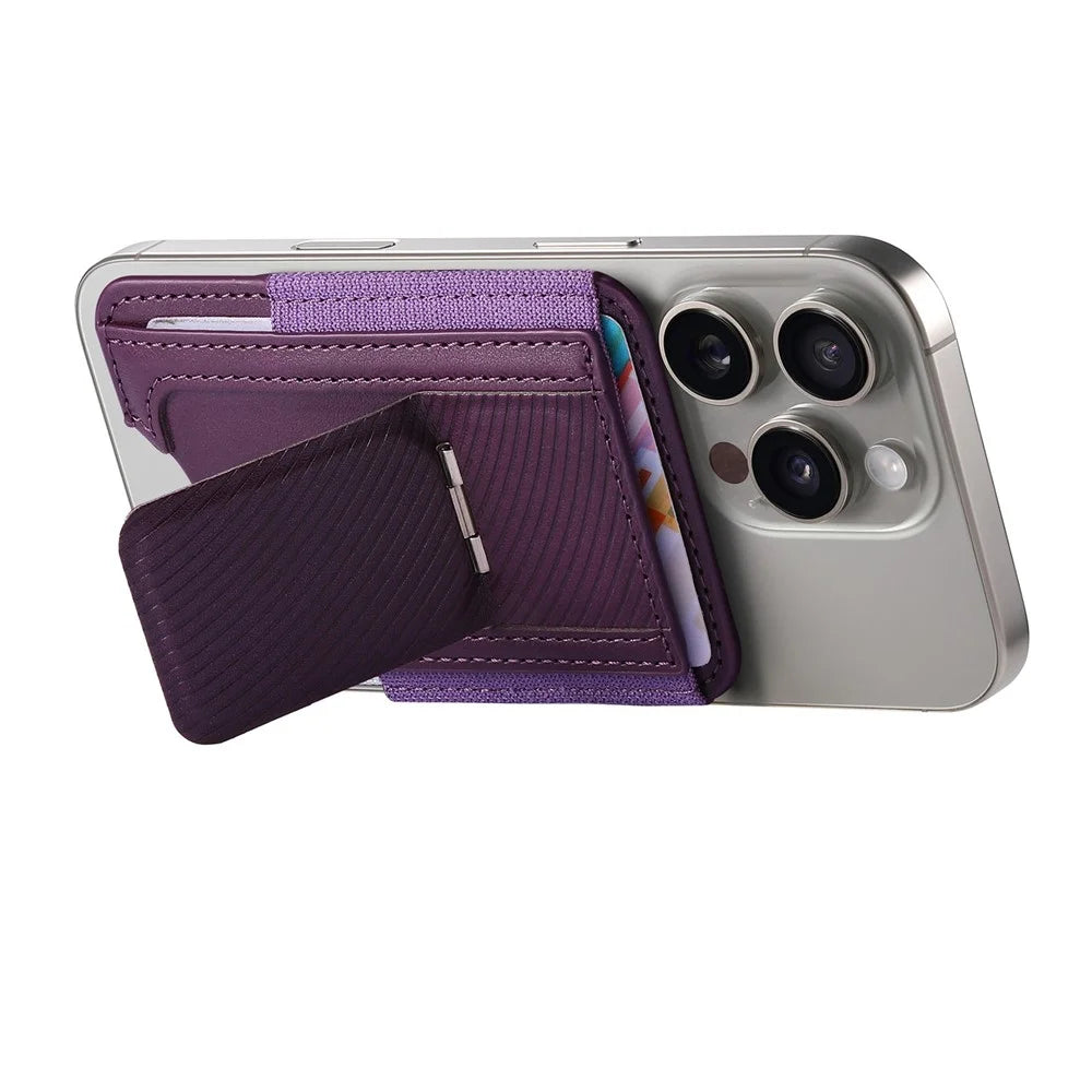 MC-W38 Magnetic Stand Card Holder Kickstand PU Leather Retro Card Case - Purple - 5