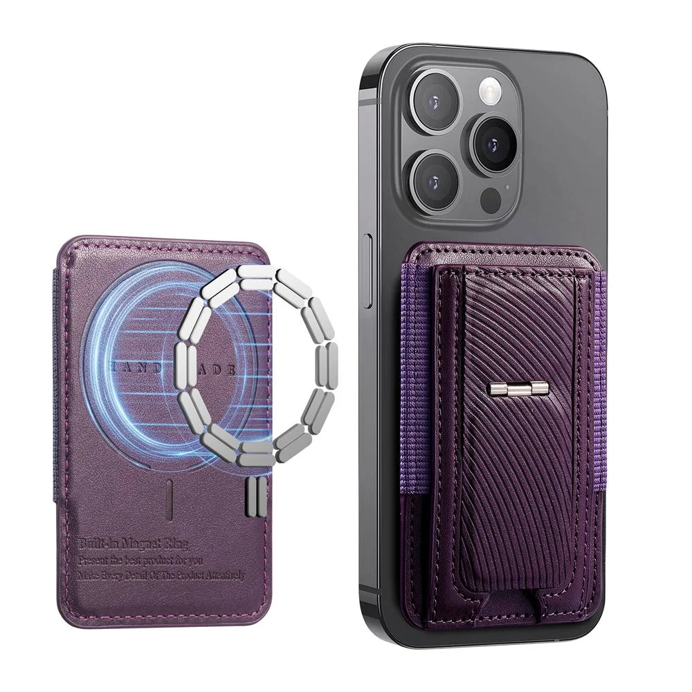 MC-W38 Magnetic Stand Card Holder Kickstand PU Leather Retro Card Case - Purple - 6