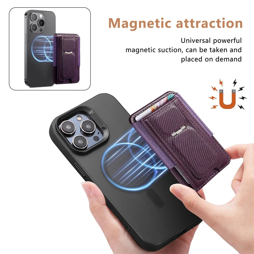 MC-W38 Magnetic Stand Card Holder Kickstand PU Leather Retro Card Case - Purple - 7
