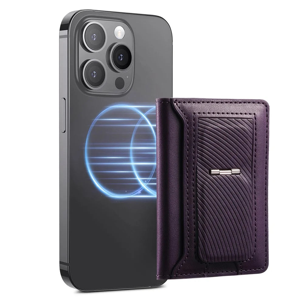 MC-W37 PU Leather Flip Card Holder Kickstand Magnetic Card Case - Purple - 1
