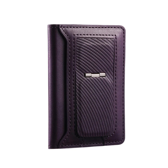MC-W37 PU Leather Flip Card Holder Kickstand Magnetic Card Case - Purple - 2