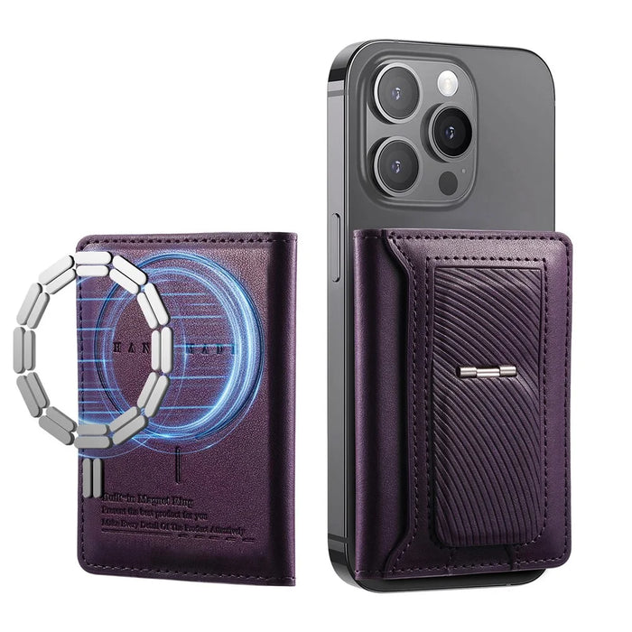 MC-W37 PU Leather Flip Card Holder Kickstand Magnetic Card Case - Purple - 7