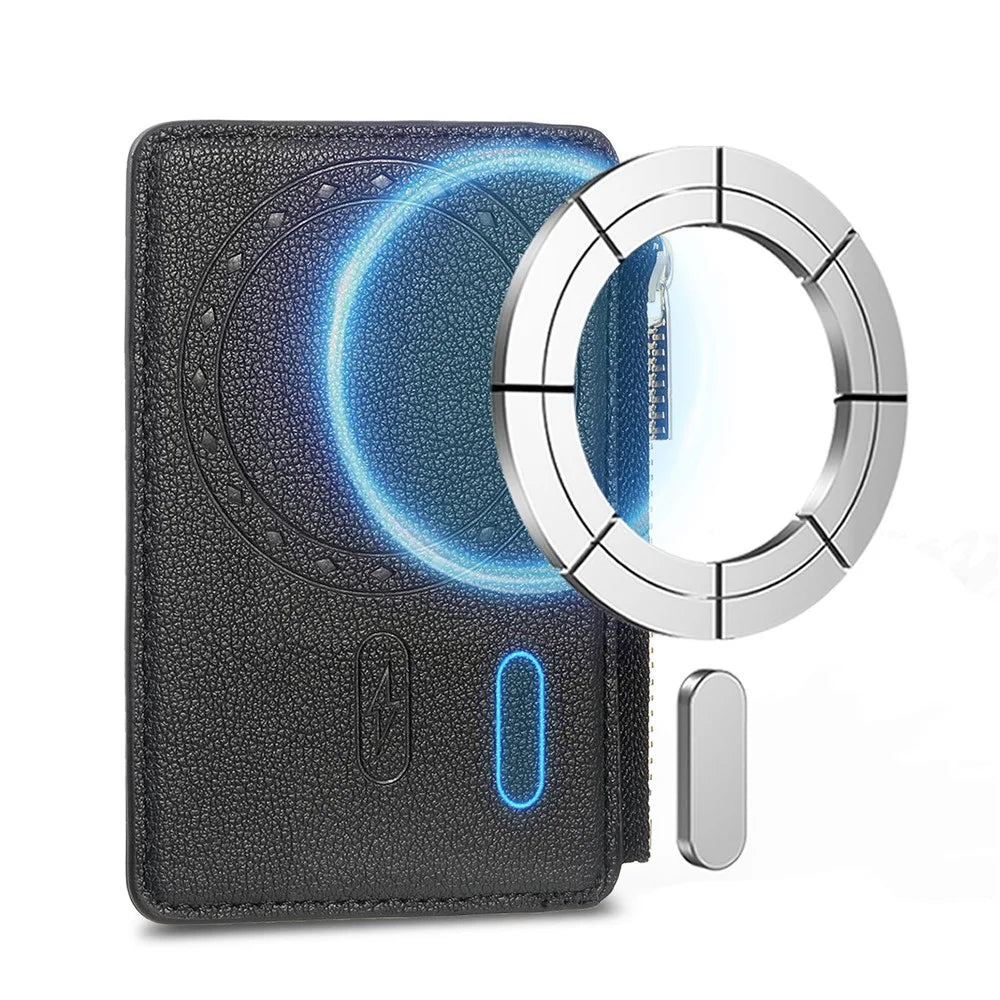 MC-W31 Magnetic Zipper Card Holder PU Leather Color-Block Card Pocket - Black - 2