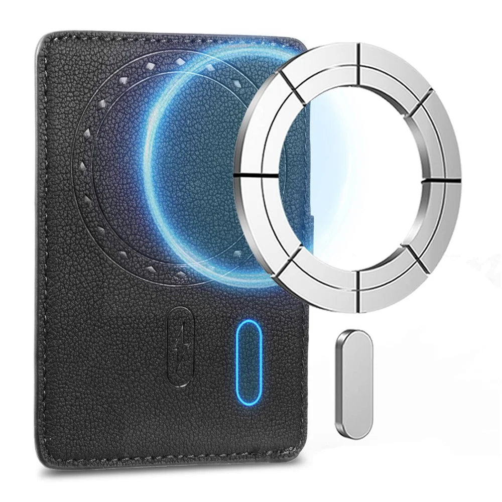 MC-W30 Magnetic Card Holder Button PU Leather Card Bag - Black - 1