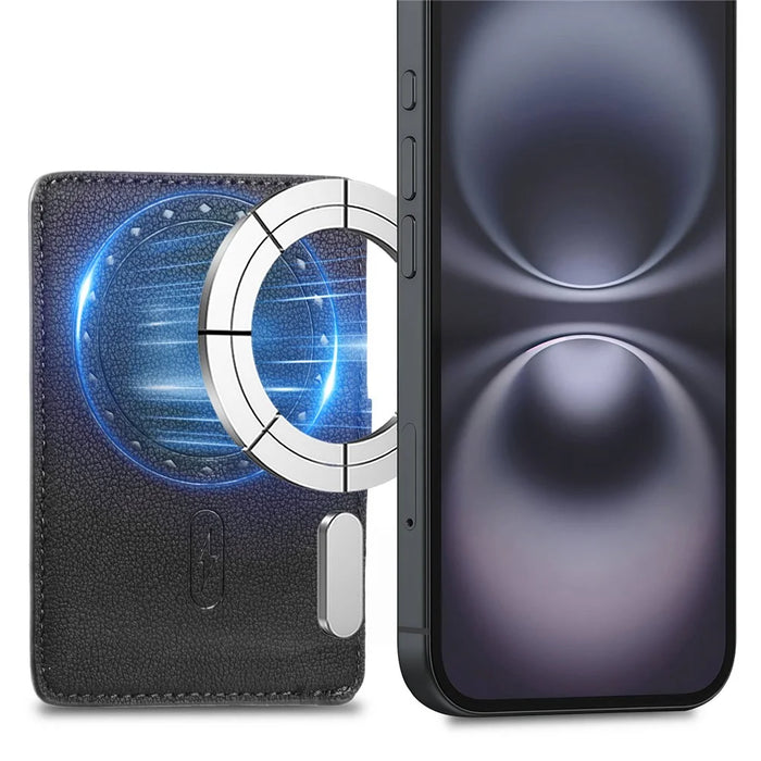MC-W30 Magnetic Card Holder Button PU Leather Card Bag - Black - 3