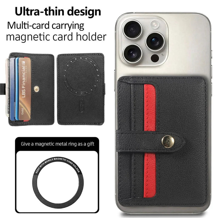 MC-W30 Magnetic Card Holder Button PU Leather Card Bag - Black - 5
