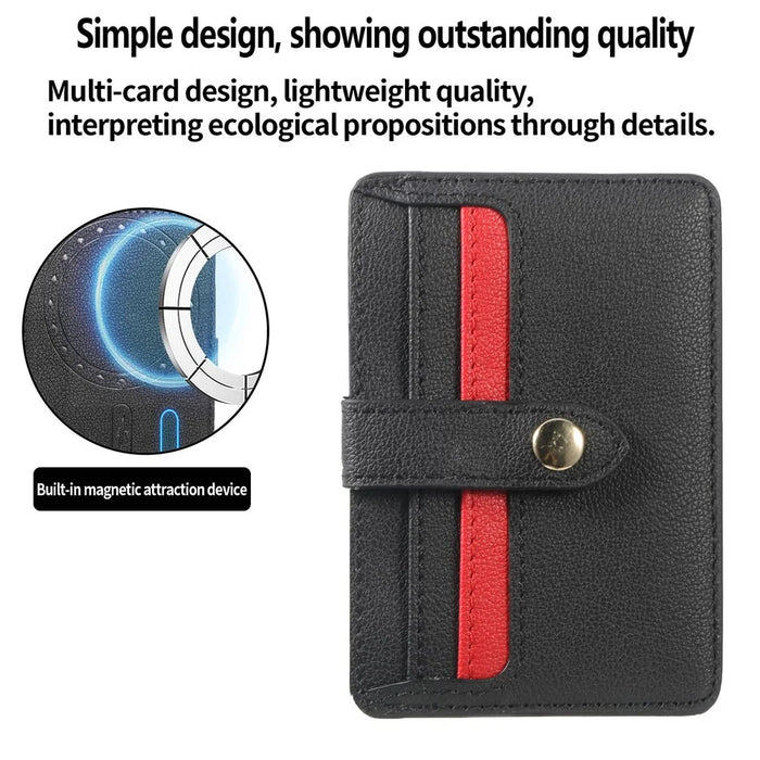 MC-W30 Magnetic Card Holder Button PU Leather Card Bag - Black - 6
