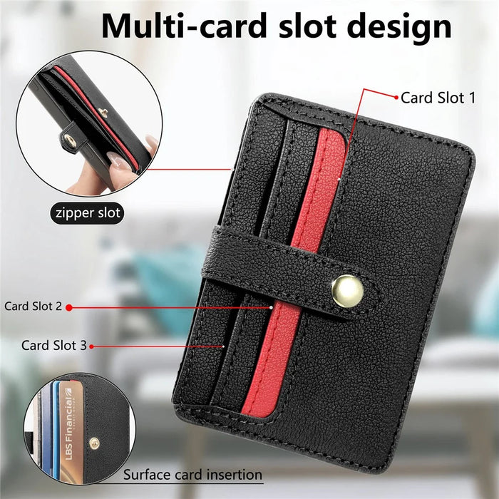 MC-W30 Magnetic Card Holder Button PU Leather Card Bag - Black - 7