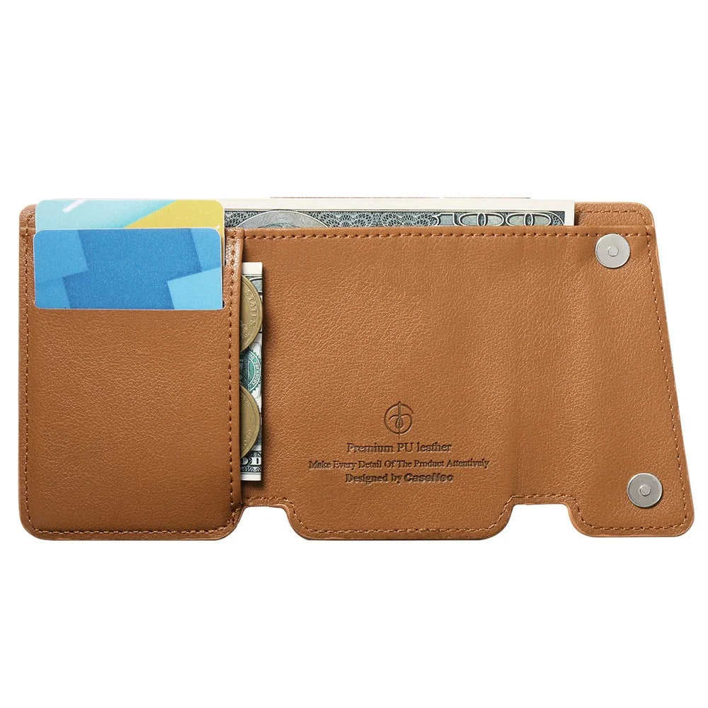 KB-78 Leather Wallet Phone Case Adhesive Card Holder Flip Leather Zipper Wallet Pouch - Brown - 3
