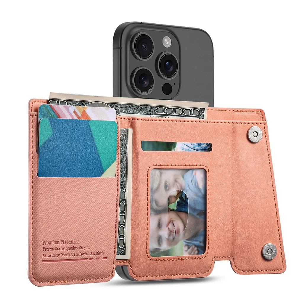 MC-W40 Twill Cloth Texture PU Leather Magnetic Wallet Card Holder Zippered Coin Pouch - Pink - 3