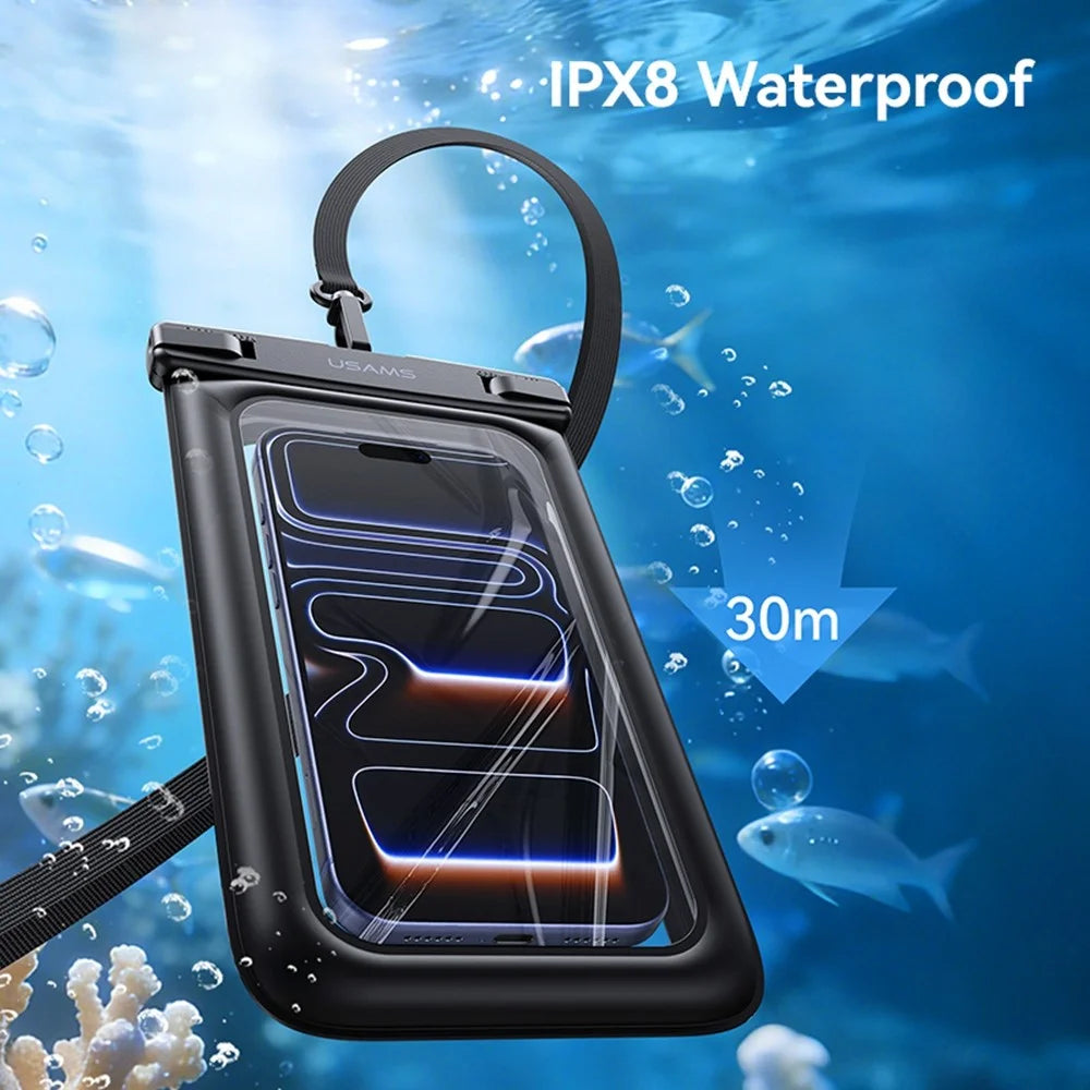 USAMS YD017 IPX8 Waterproof Bag for Phones Up To 7.2 Inch 3D Air Cushion Touch Screen Floating Case - Black - 4