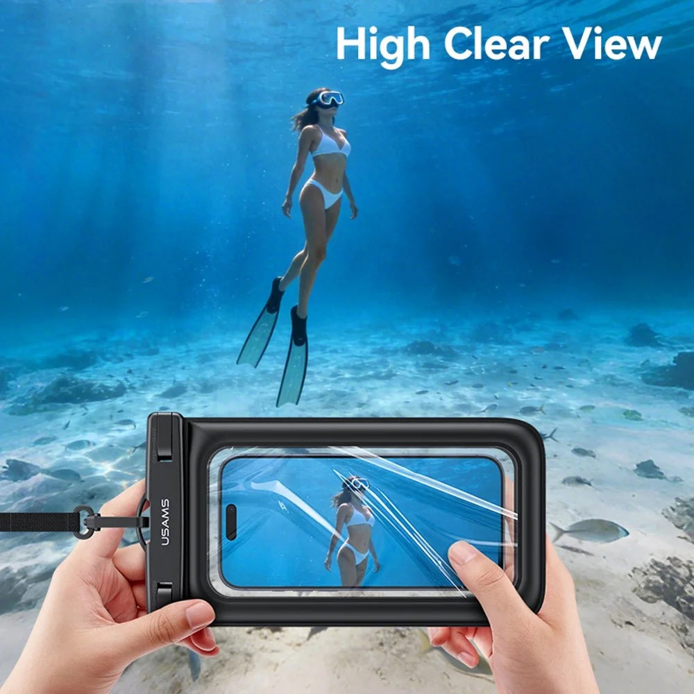 USAMS YD017 IPX8 Waterproof Bag for Phones Up To 7.2 Inch 3D Air Cushion Touch Screen Floating Case - Black - 5