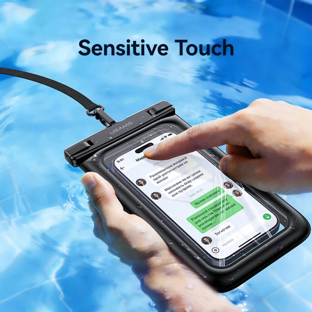 USAMS YD017 IPX8 Waterproof Bag for Phones Up To 7.2 Inch 3D Air Cushion Touch Screen Floating Case - Black - 6