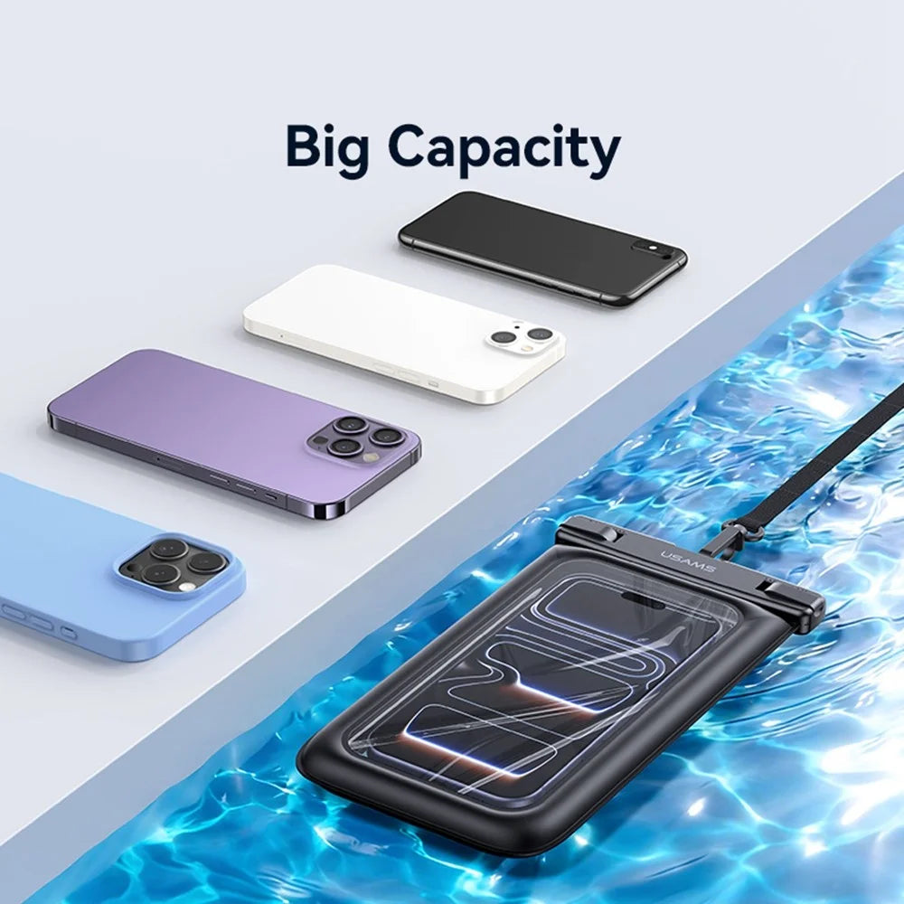 USAMS YD017 IPX8 Waterproof Bag for Phones Up To 7.2 Inch 3D Air Cushion Touch Screen Floating Case - Black - 7