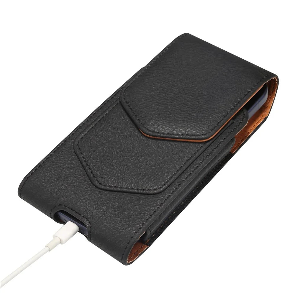 6.1 Inch Phone Universal Holster Pouch for iPhone 17 / 16 / Samsung Galaxy S26 / S25 PU Leather Belt Clip Case with Card Slot - Black - 3