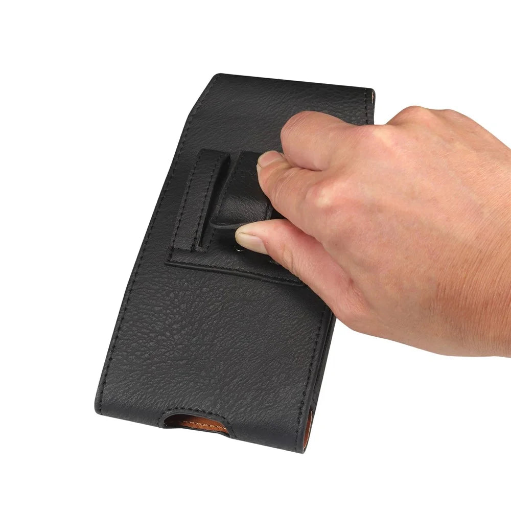 6.1 Inch Phone Universal Holster Pouch for iPhone 17 / 16 / Samsung Galaxy S26 / S25 PU Leather Belt Clip Case with Card Slot - Black - 4