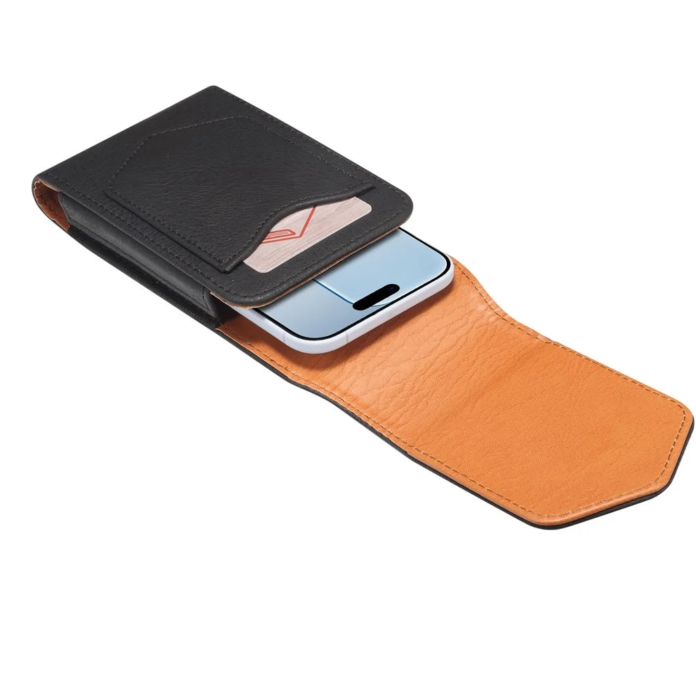 6.5 Inch Phone Universal Holster Pouch for iPhone Air / Samsung Galaxy S26+ / S25+ PU Leather Belt Clip Case with Card Slot - Black - 3