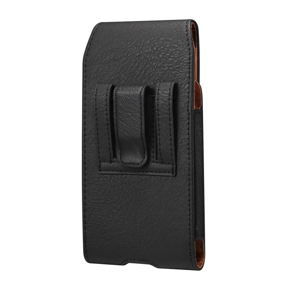 6.7-6.9 Inch Phone Universal Holster Pouch for iPhone 17 Pro Max / 16 Pro Max / Samsung Galaxy S26 Ultra / Huawei Mate 70 PU Leather Belt Clip Case with Card Slot - Black - 2