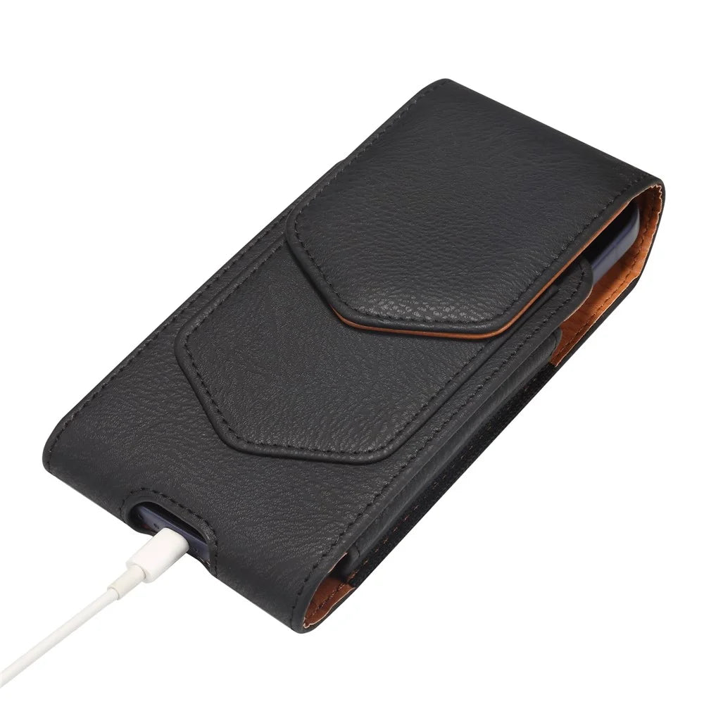 6.7-6.9 Inch Phone Universal Holster Pouch for iPhone 17 Pro Max / 16 Pro Max / Samsung Galaxy S26 Ultra / Huawei Mate 70 PU Leather Belt Clip Case with Card Slot - Black - 4