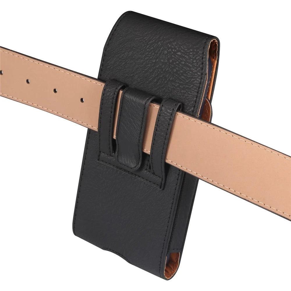 6.7-6.9 Inch Phone Universal Holster Pouch for iPhone 17 Pro Max / 16 Pro Max / Samsung Galaxy S26 Ultra / Huawei Mate 70 PU Leather Belt Clip Case with Card Slot - Black - 6