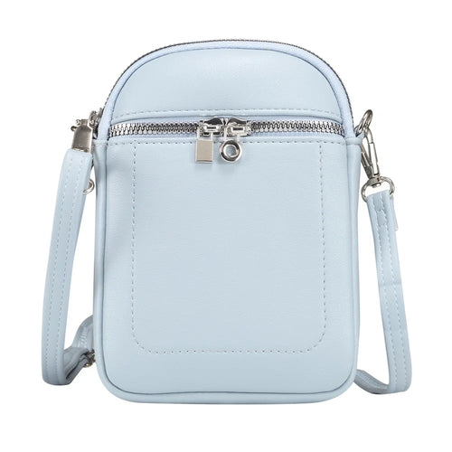 Crossbody Phone Bag Lambskin Textured PU Leather Shoulder Bag for Cellphone Up To 7.2 Inch - Baby Blue - 1
