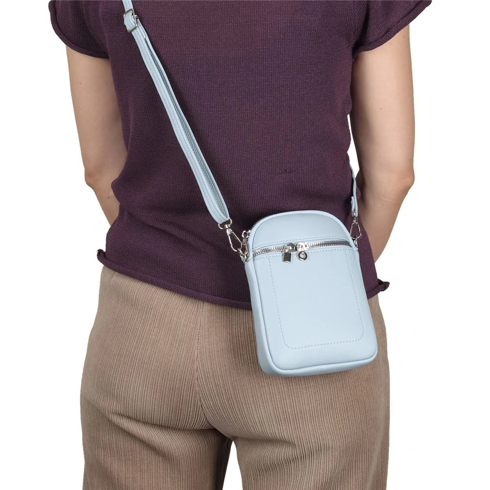 Crossbody Phone Bag Lambskin Textured PU Leather Shoulder Bag for Cellphone Up To 7.2 Inch - Baby Blue - 2
