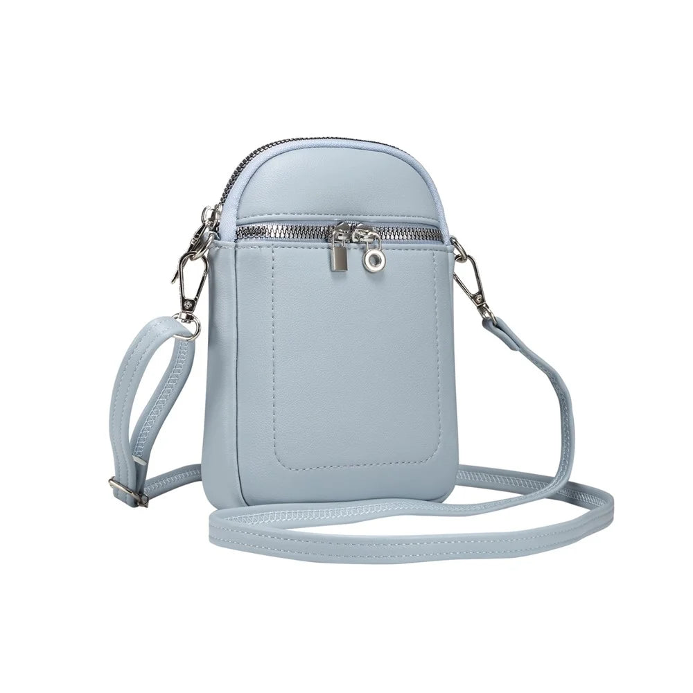 Crossbody Phone Bag Lambskin Textured PU Leather Shoulder Bag for Cellphone Up To 7.2 Inch - Baby Blue - 4
