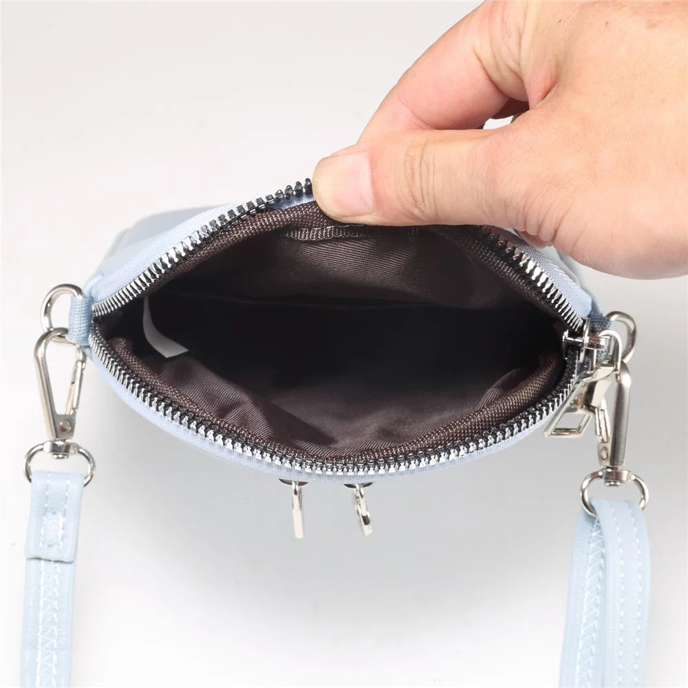 Crossbody Phone Bag Lambskin Textured PU Leather Shoulder Bag for Cellphone Up To 7.2 Inch - Baby Blue - 5
