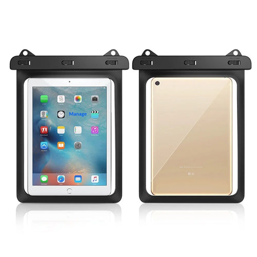 Waterproof Bag for Tablet Below 12.9 Inch Clear PVC Storage Pouch IPX8 Swimming Diving Case with Lanyard - Black - 1