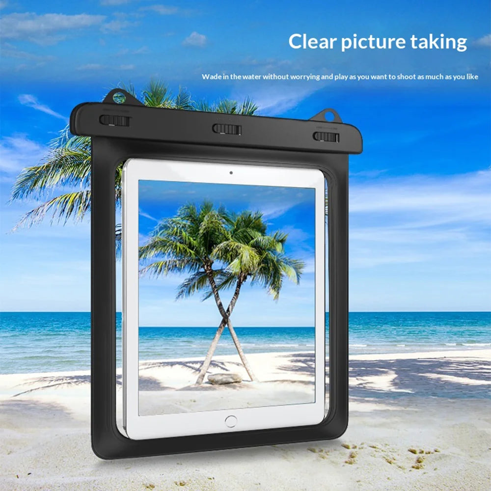 Waterproof Bag for Tablet Below 12.9 Inch Clear PVC Storage Pouch IPX8 Swimming Diving Case with Lanyard - Black - 4