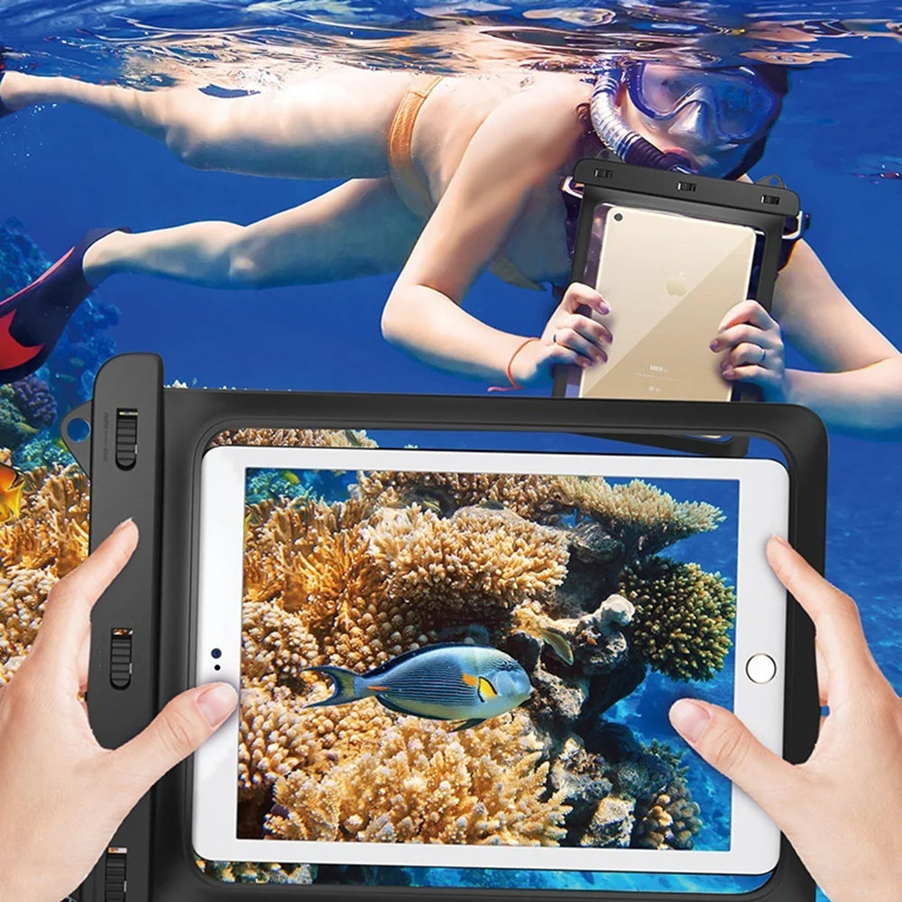 Waterproof Bag for Tablet Below 12.9 Inch Clear PVC Storage Pouch IPX8 Swimming Diving Case with Lanyard - Black - 5