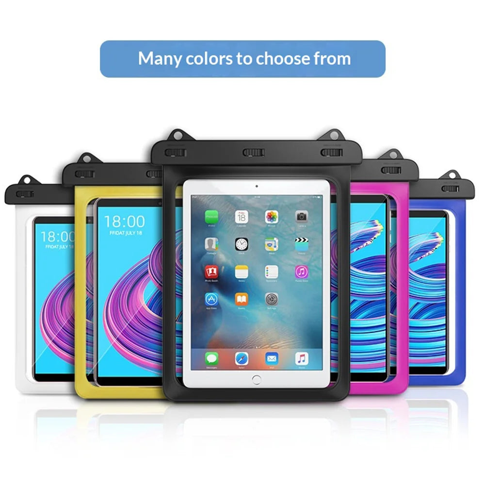 Waterproof Bag for Tablet Below 12.9 Inch Clear PVC Storage Pouch IPX8 Swimming Diving Case with Lanyard - Black - 7