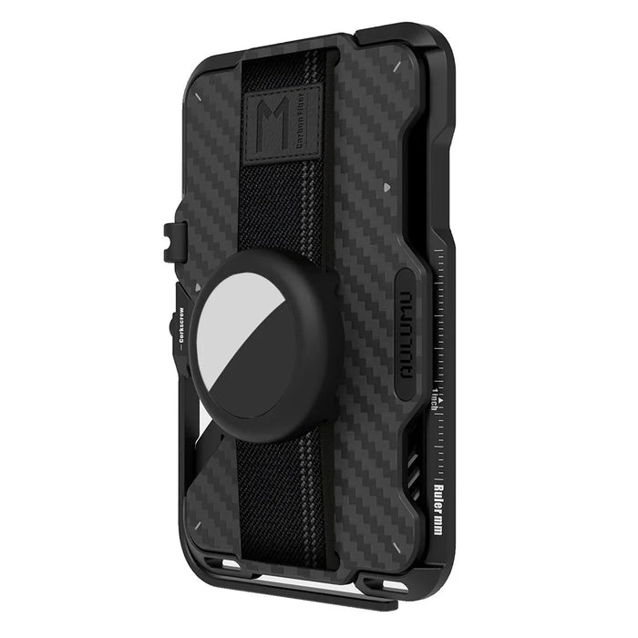 AULUMU G03 Multifunctional Magnetic Wallet Stand Card Holder Phone Grip Compatible with MagSafe with AirTag Holder - Carbon Fiber Style - 2