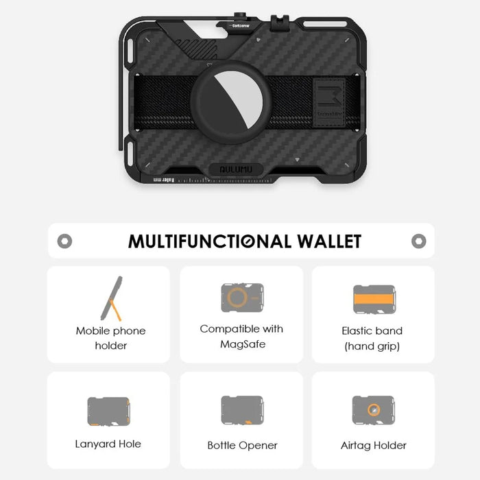 AULUMU G03 Multifunctional Magnetic Wallet Stand Card Holder Phone Grip Compatible with MagSafe with AirTag Holder - Carbon Fiber Style - 5