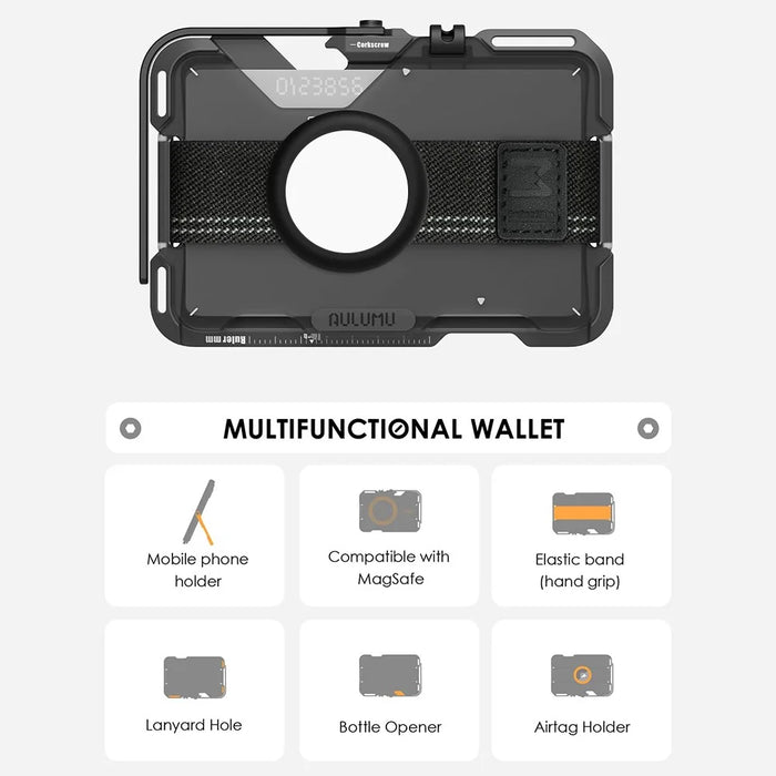 AULUMU G03 Multifunctional Magnetic Wallet Stand Card Holder Compatible with MagSafe with Airtag Holder - Grey / PC Shell - 2