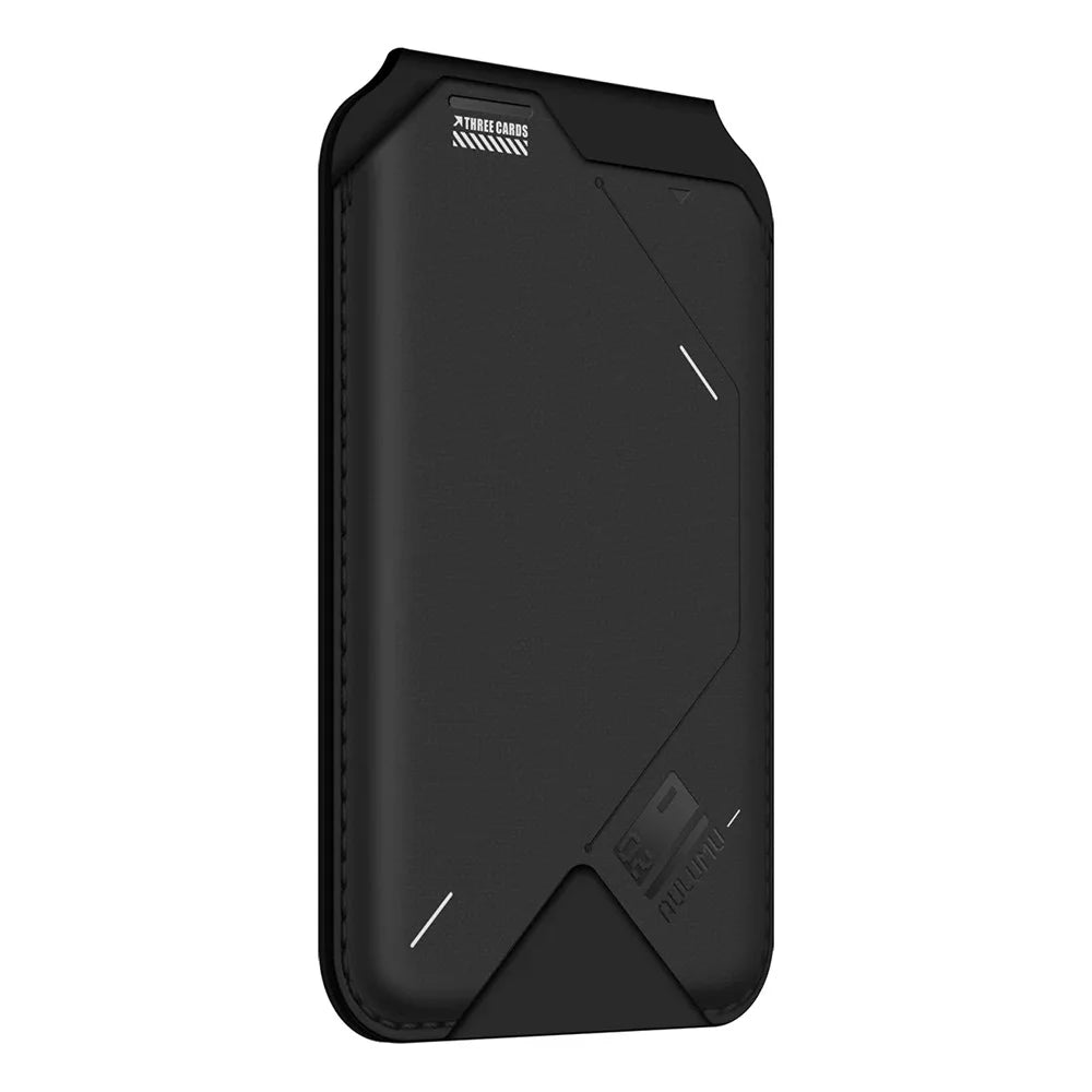 AULUMU G02 Magnetic Card Holder Stand Bi-Fold Wallet Case with ID Window - Black - 2