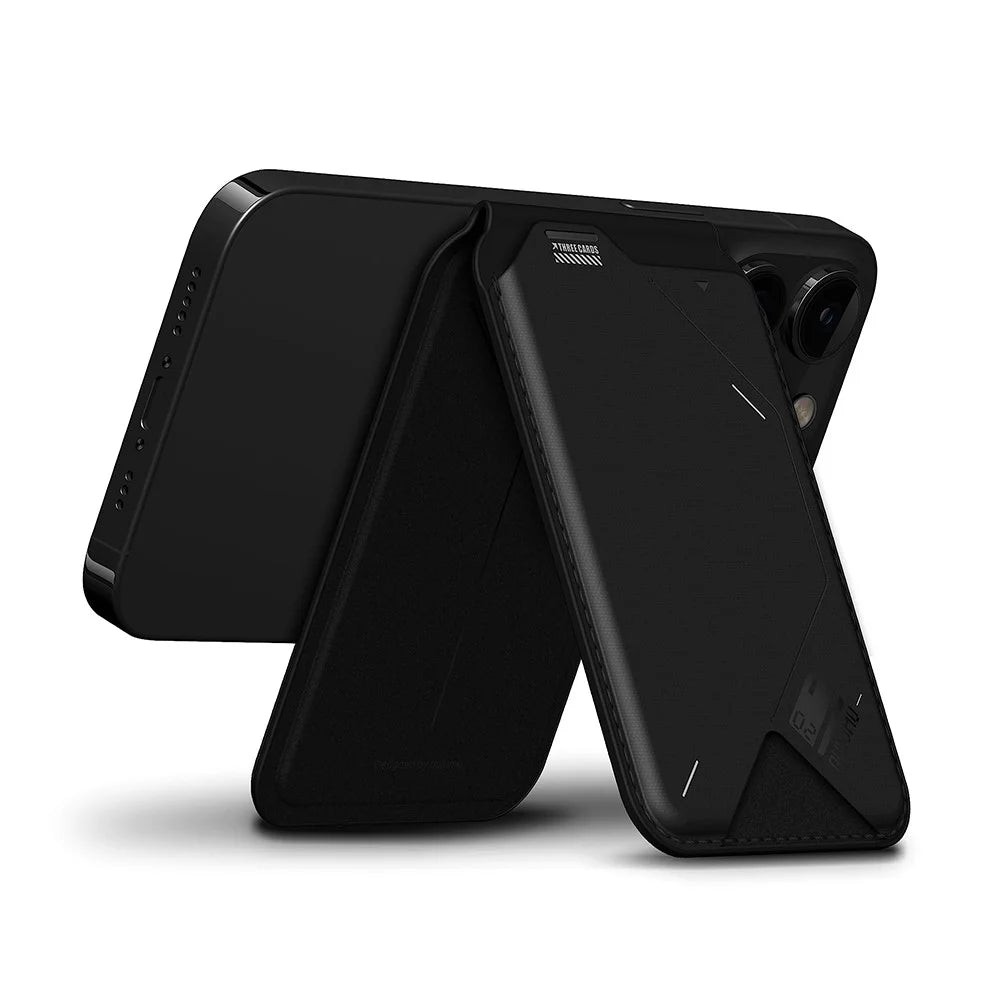 AULUMU G02 Magnetic Card Holder Stand Bi-Fold Wallet Case with ID Window - Black - 4