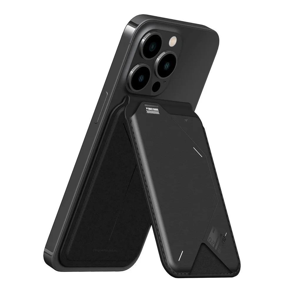AULUMU G02 Magnetic Card Holder Stand Bi-Fold Wallet Case with ID Window - Black - 5
