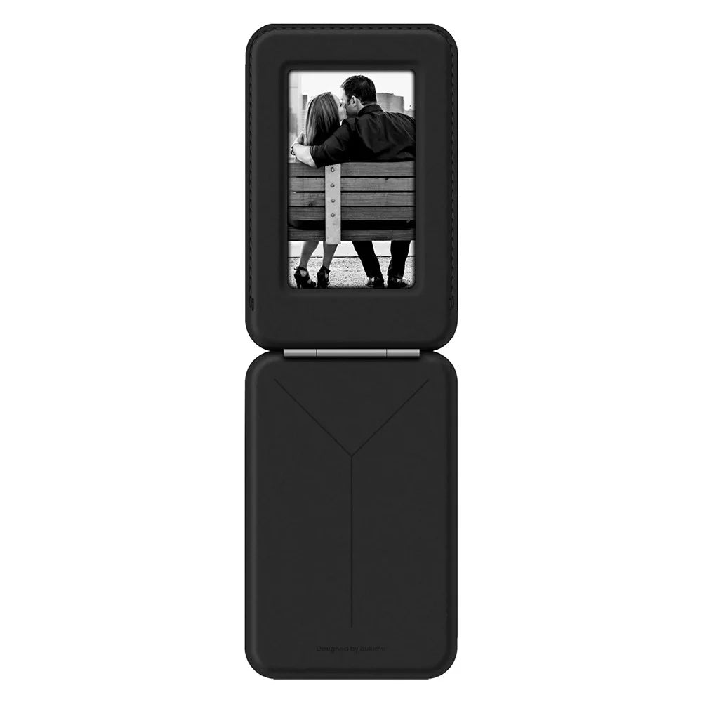 AULUMU G02 Magnetic Card Holder Stand Bi-Fold Wallet Case with ID Window - Black - 7